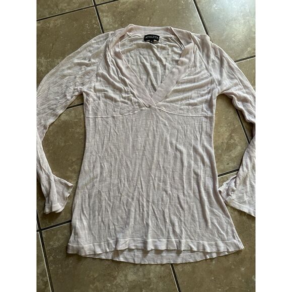 Athleta M Soft Knit V Neck Pullover Sweater Top Light Pink - Picture 1 of 6